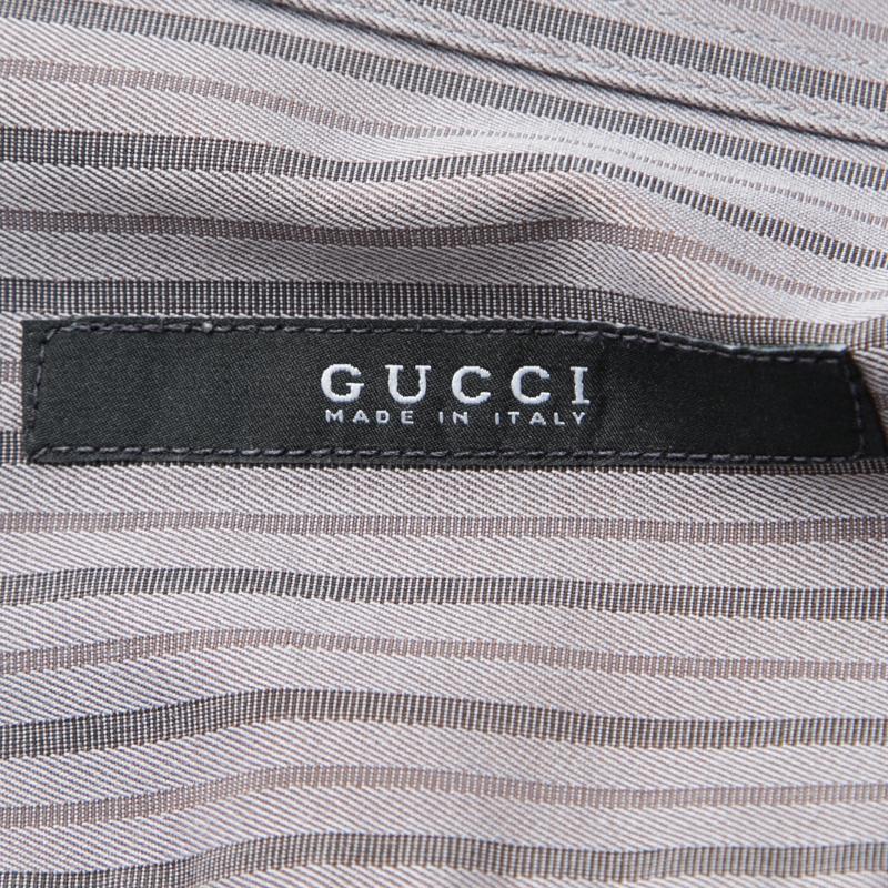 Gucci Grey Striped Cotton Long Sleeve Button Front Shirt XL 2