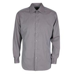 Gucci Grey Striped Cotton Long Sleeve Button Front Shirt XL
