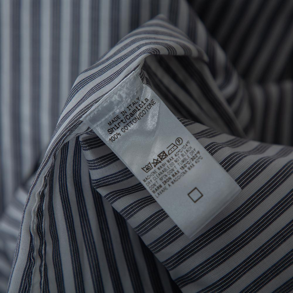 Gucci Grey Striped Cotton Pocket Logo Detail Button Front Shirt M In Excellent Condition For Sale In Dubai, Al Qouz 2