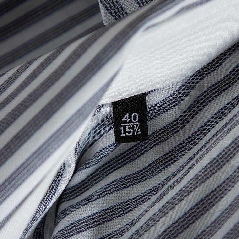 Men's Gucci Grey Striped Cotton Pocket Logo Detail Button Front Shirt M For Sale