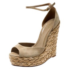 Gucci Grey Suede Ankle Strap Platform Wedges Ankle Strap Sandals Size 38.5