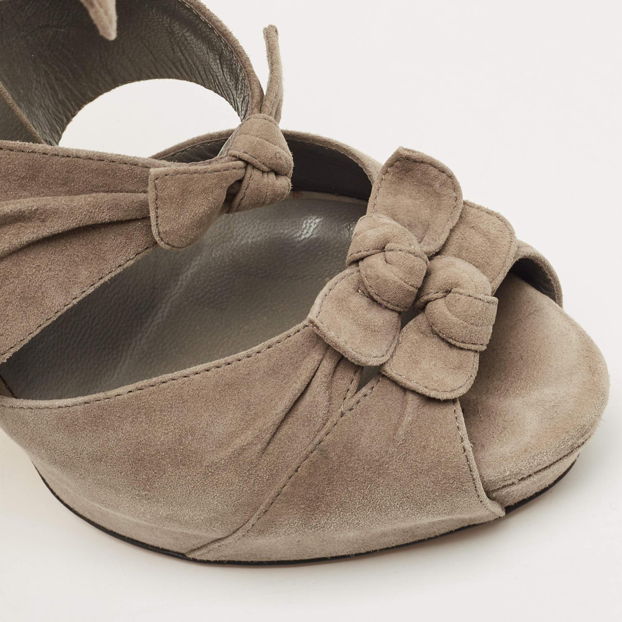 Gucci Grey Suede Bow Ankle Strap Sandals Size 38 2