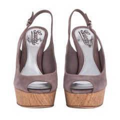 GUCCI grey suede CORK PLATFORM WEDGE Sandals Shoes 37