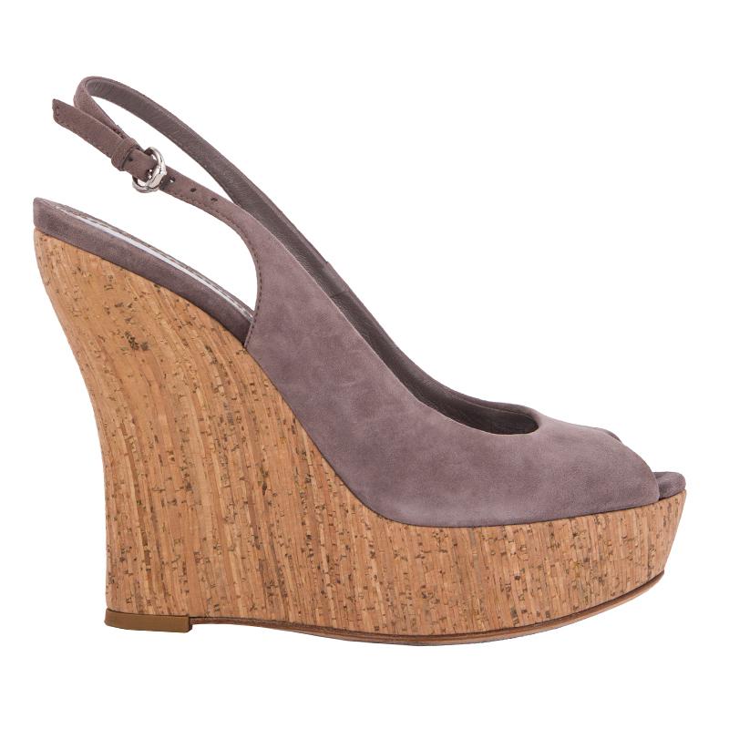 GUCCI grey suede CORK PLATFORM WEDGE Sandals Shoes 37