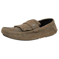 Gucci Grey Suede Fringe Slip On Loafers Size 43.1