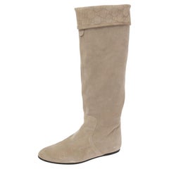 Used Gucci Grey Suede Knee High Boots Size 36.5