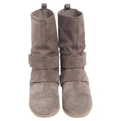 Gucci Grey Suede Mid Calf Bamboo Ring Boots Size 38.5