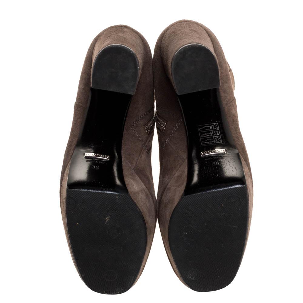 Black Gucci Grey Suede Platform Block Heel Ankle Boots Size 38 For Sale
