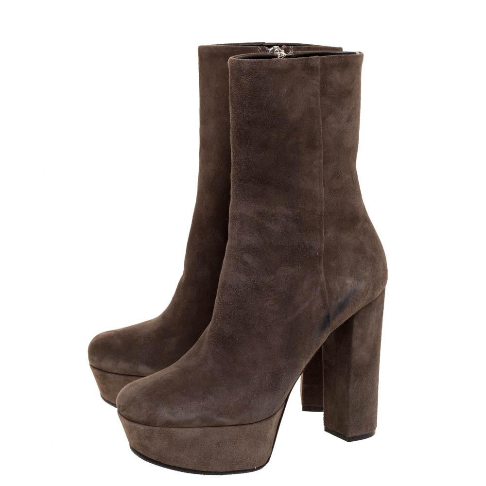 Black Gucci Grey Suede Platform Block Heel Ankle Boots Size 38