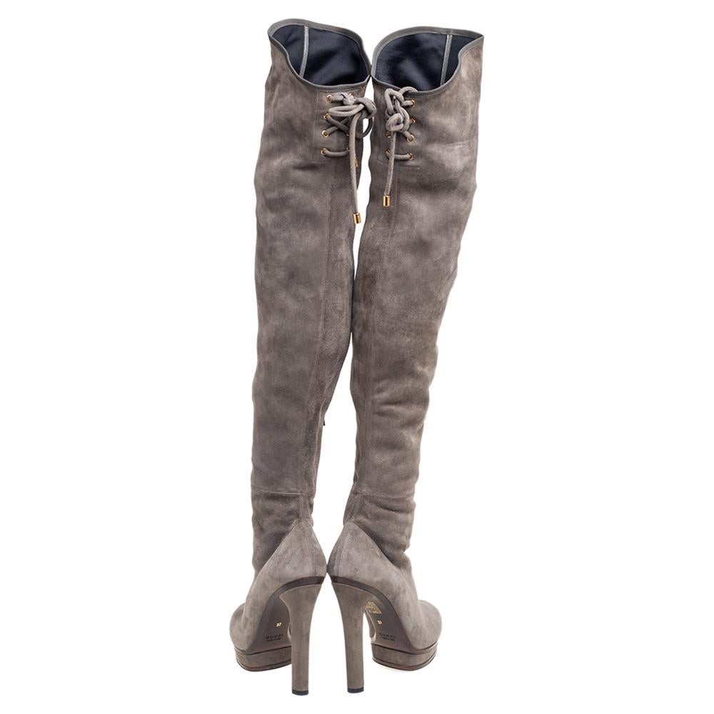 Gucci Graue kniehohe Overknee-Stiefel aus Wildleder Größe 37 1