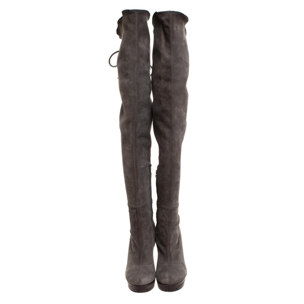 grey suede over the knee boots