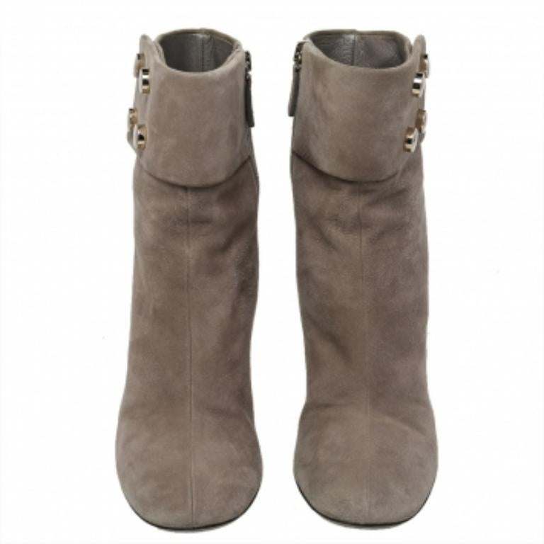 De las mujeres Gucci Botines de Ante Gris Vernice Tacón Bloque Talla 36.5 en venta