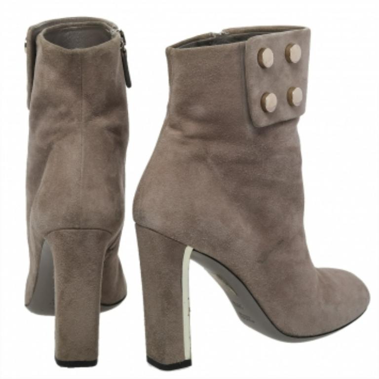 Gucci Botines de Ante Gris Vernice Tacón Bloque Talla 36.5 en venta 1