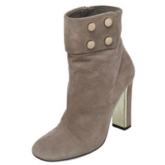 Gucci Grey Suede Vernice Block Heel Ankle Booties Size 36.5