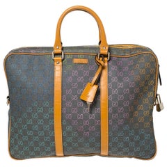 Used Gucci Grey/Tan GG Supreme Canvas and Leather Briefcase