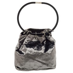 Gucci Grey Velvet Ring Loop Handle Bucket Bag