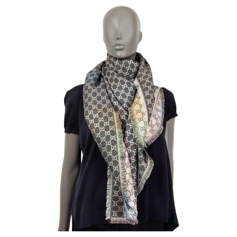 GG cashmere jacquard scarf in grey and pink