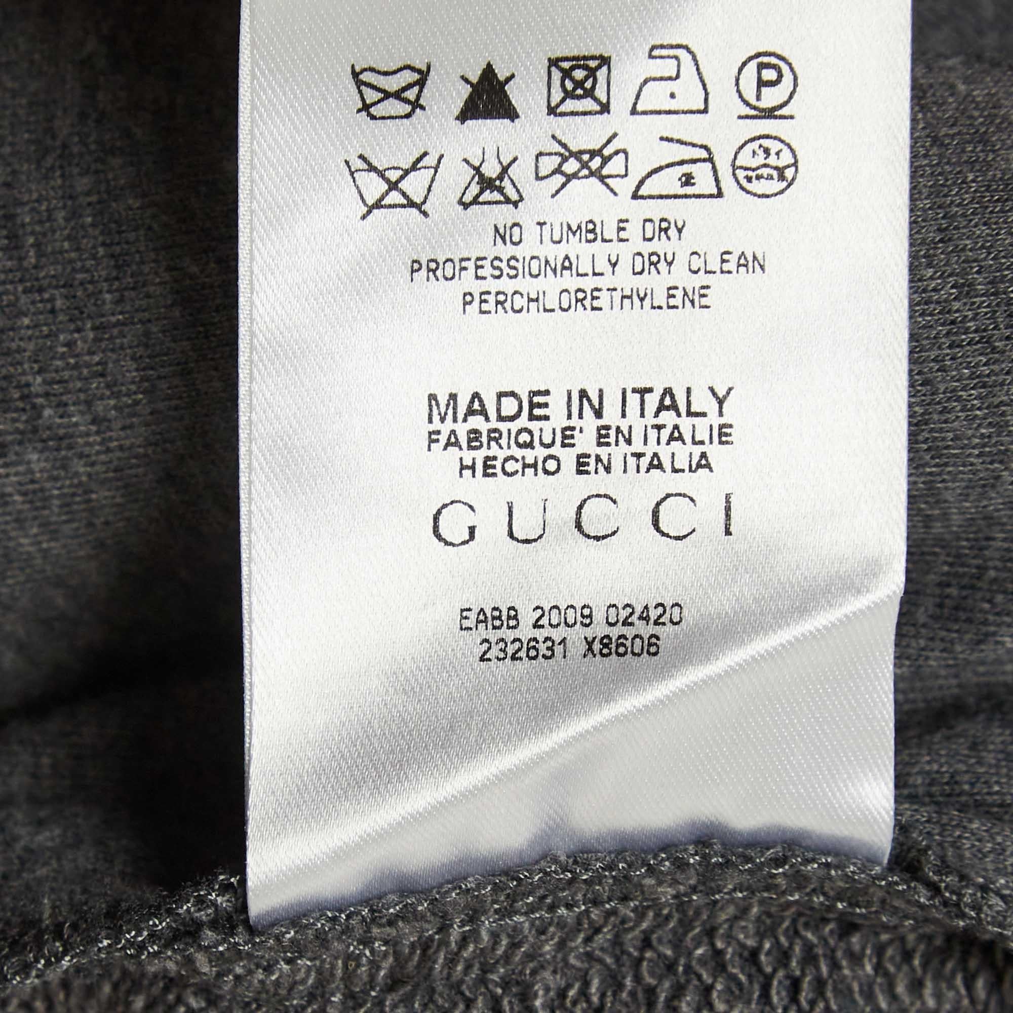 Men's Gucci Grey Web Trim Cotton Knit Zip Front Hoodie XL For Sale