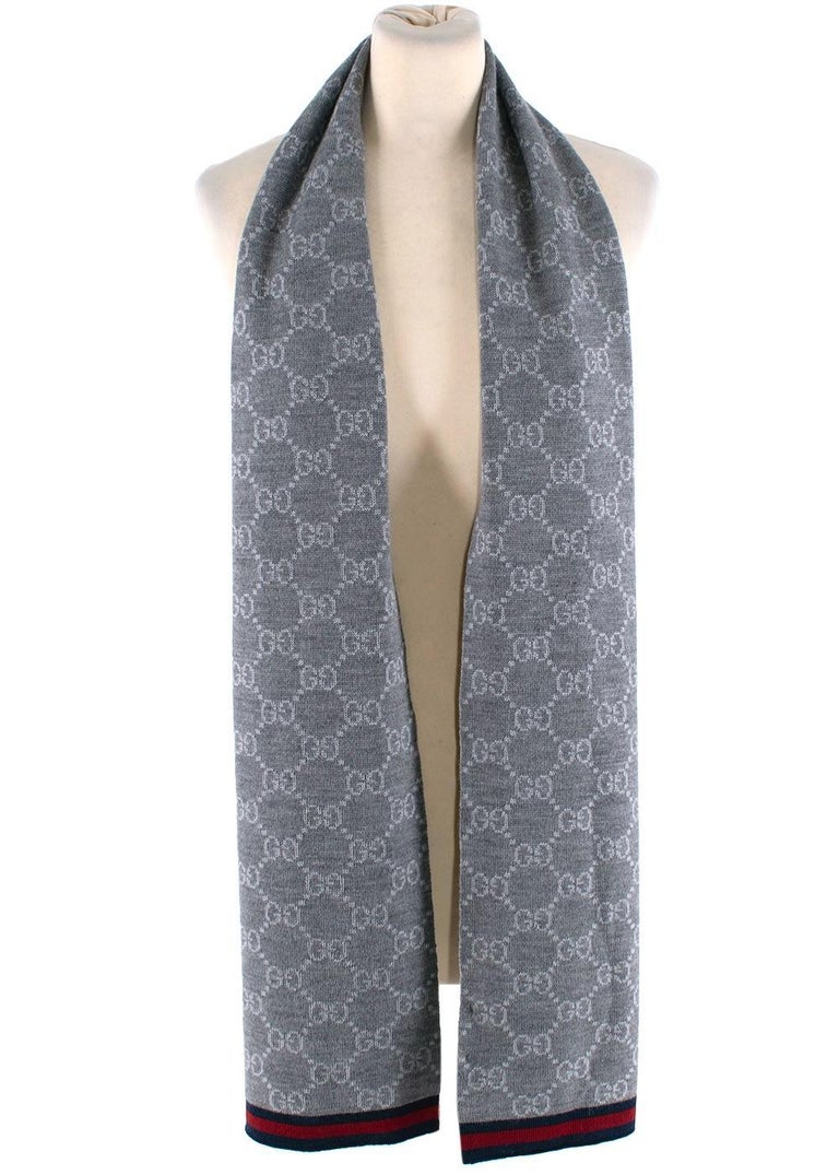 Gucci Grey Web Trim Supreme GG Scarf and Hat For Sale at 1stDibs