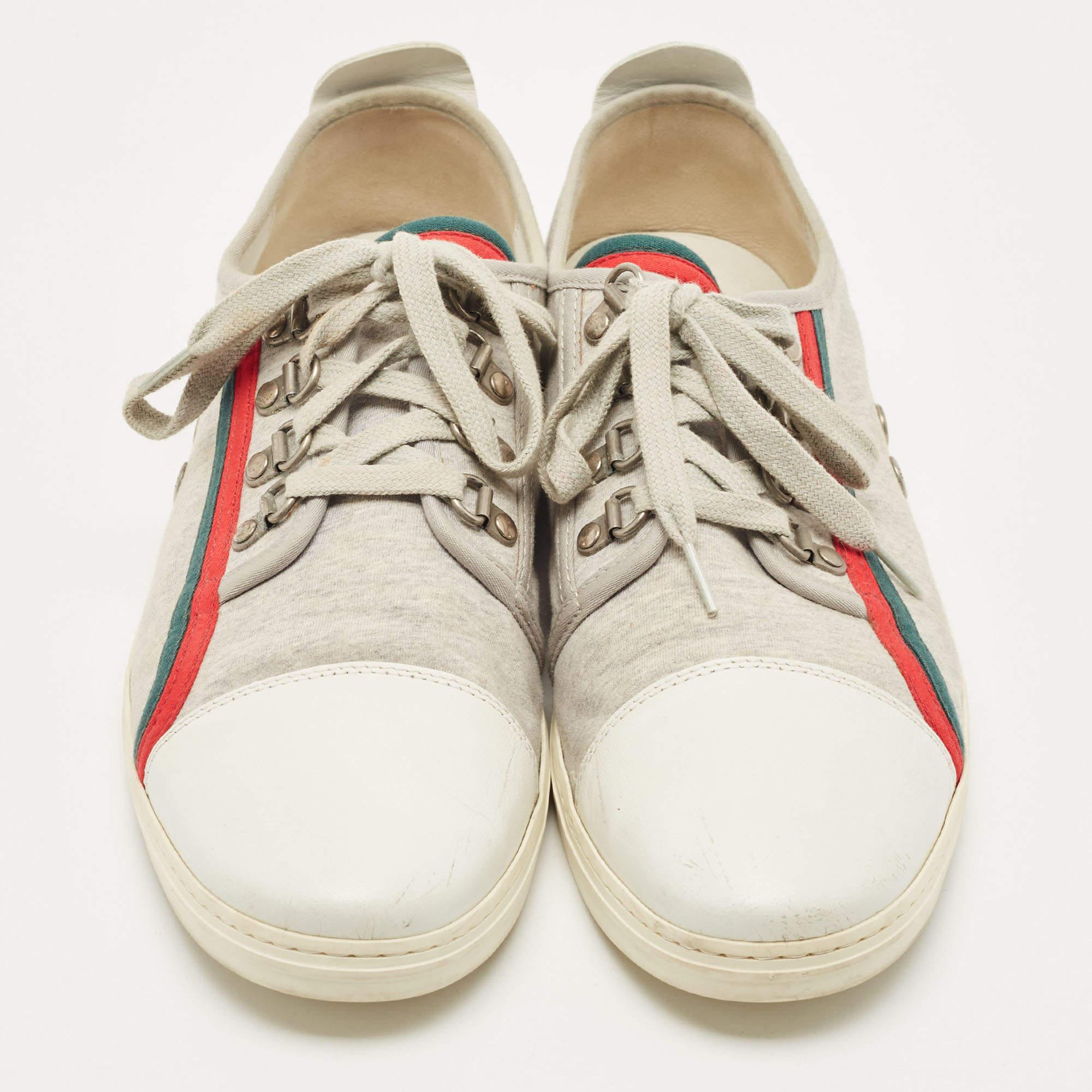 Beige Gucci, scarpe da ginnastica basse in pelle e tessuto grigio/bianco, misura 44,5