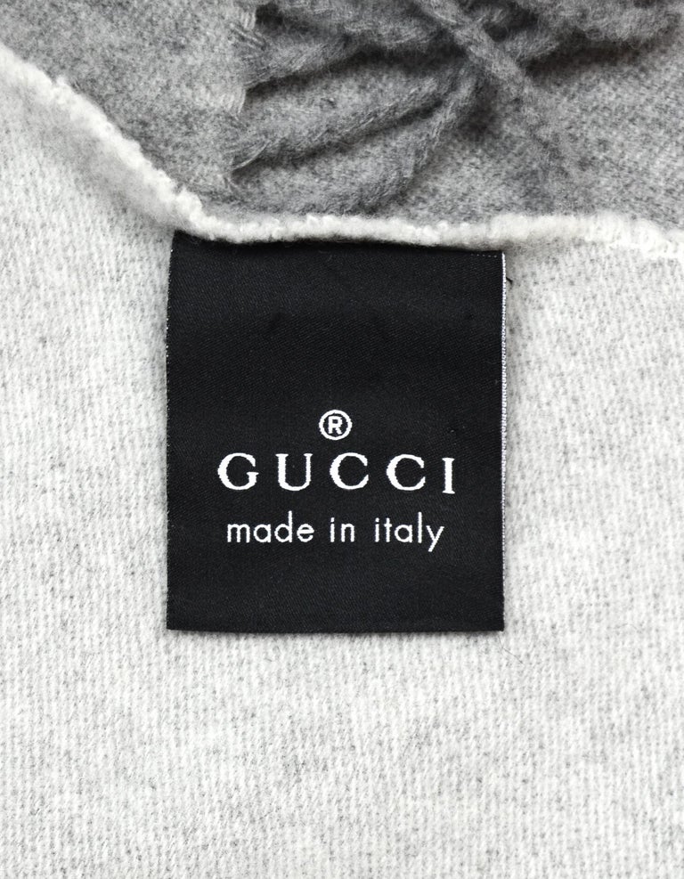 Gucci Grey Wool/Cashmere GG Monogram Throw Blanket W/ Fringe For Sale
