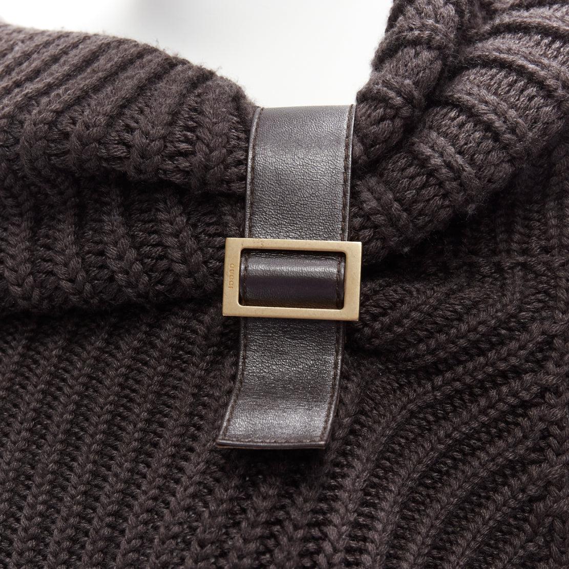 GUCCI grey wool silk cashmere leather buckle knit sweater S 1