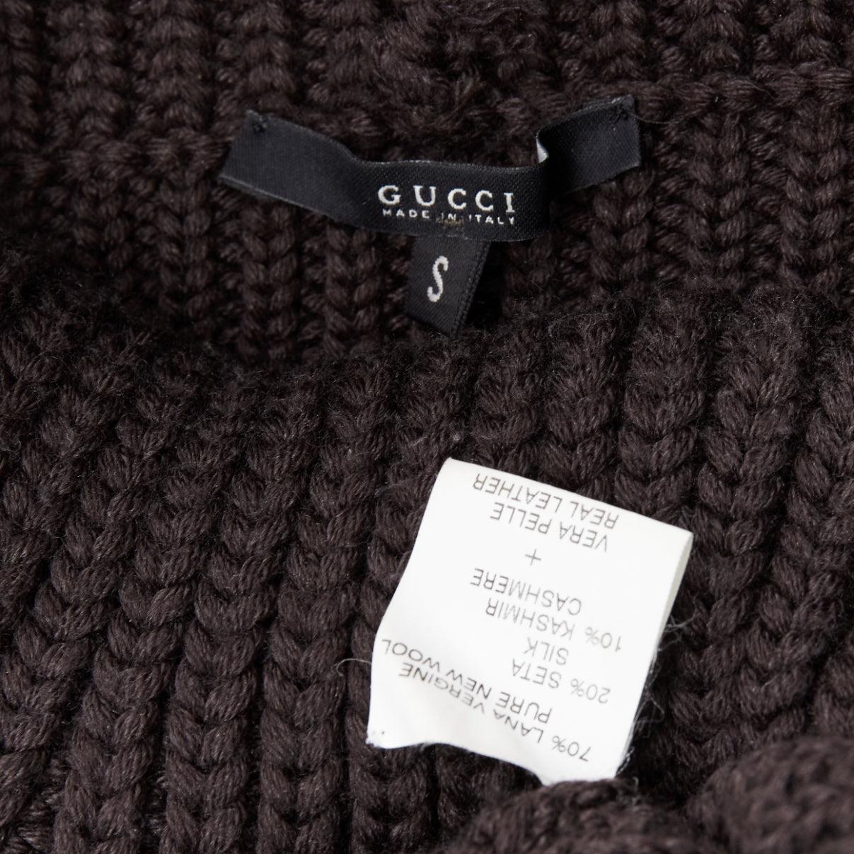 GUCCI grey wool silk cashmere leather buckle knit sweater S 3