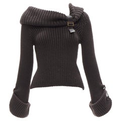GUCCI grey wool silk cashmere leather buckle knit sweater S