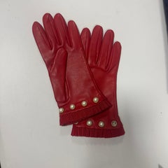 Gucci – Guanti in pelle rossa con bottoni perla, taglia 7/S, nuovi
