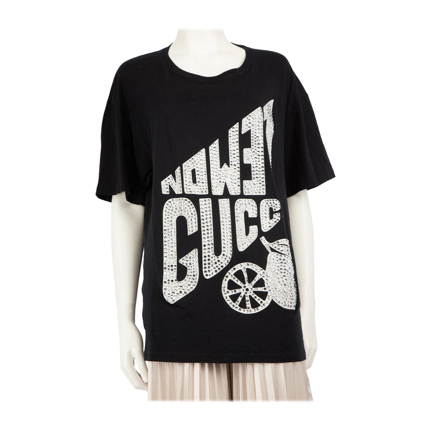 Gucci Gucci Black Embellished Lemon Logo T-Shirt Size L en venta