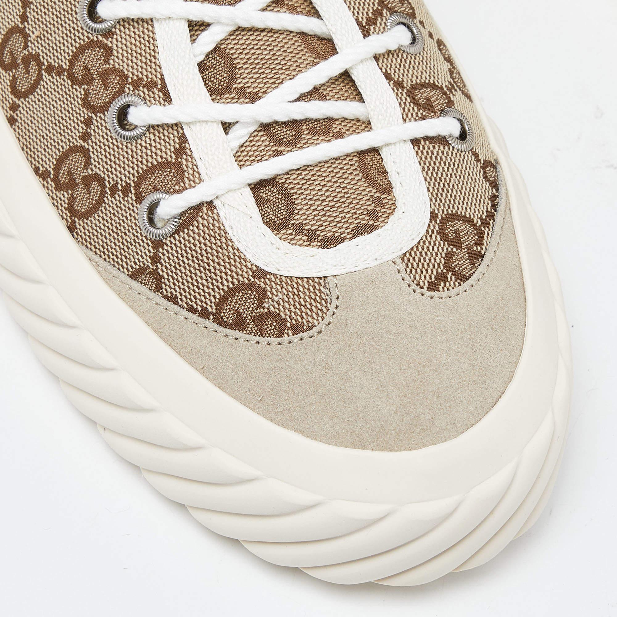 Gucci Gucci Brown/Beige GG Canvas and Suede Sneakers Size 43.5 For Sale 6