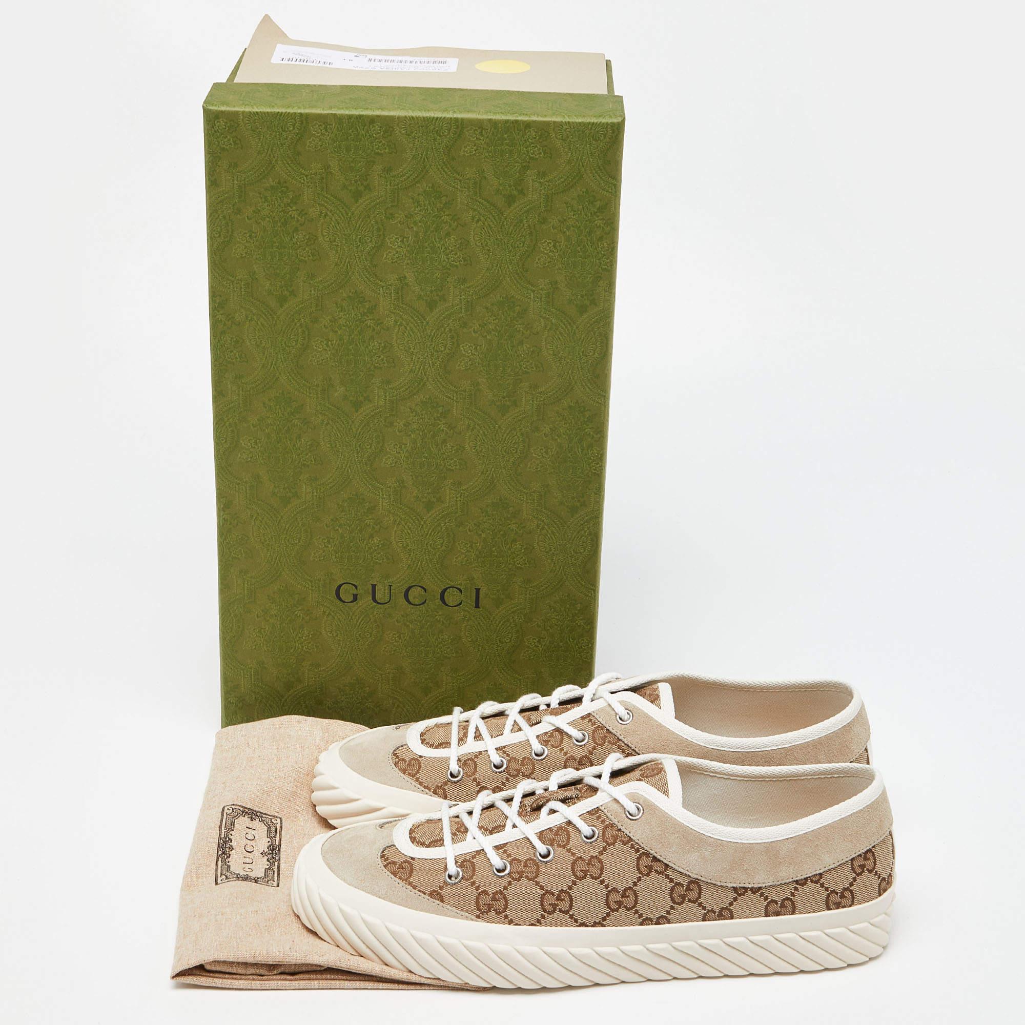 Gucci Gucci Brown/Beige GG Canvas and Suede Sneakers Size 43.5 For Sale 1