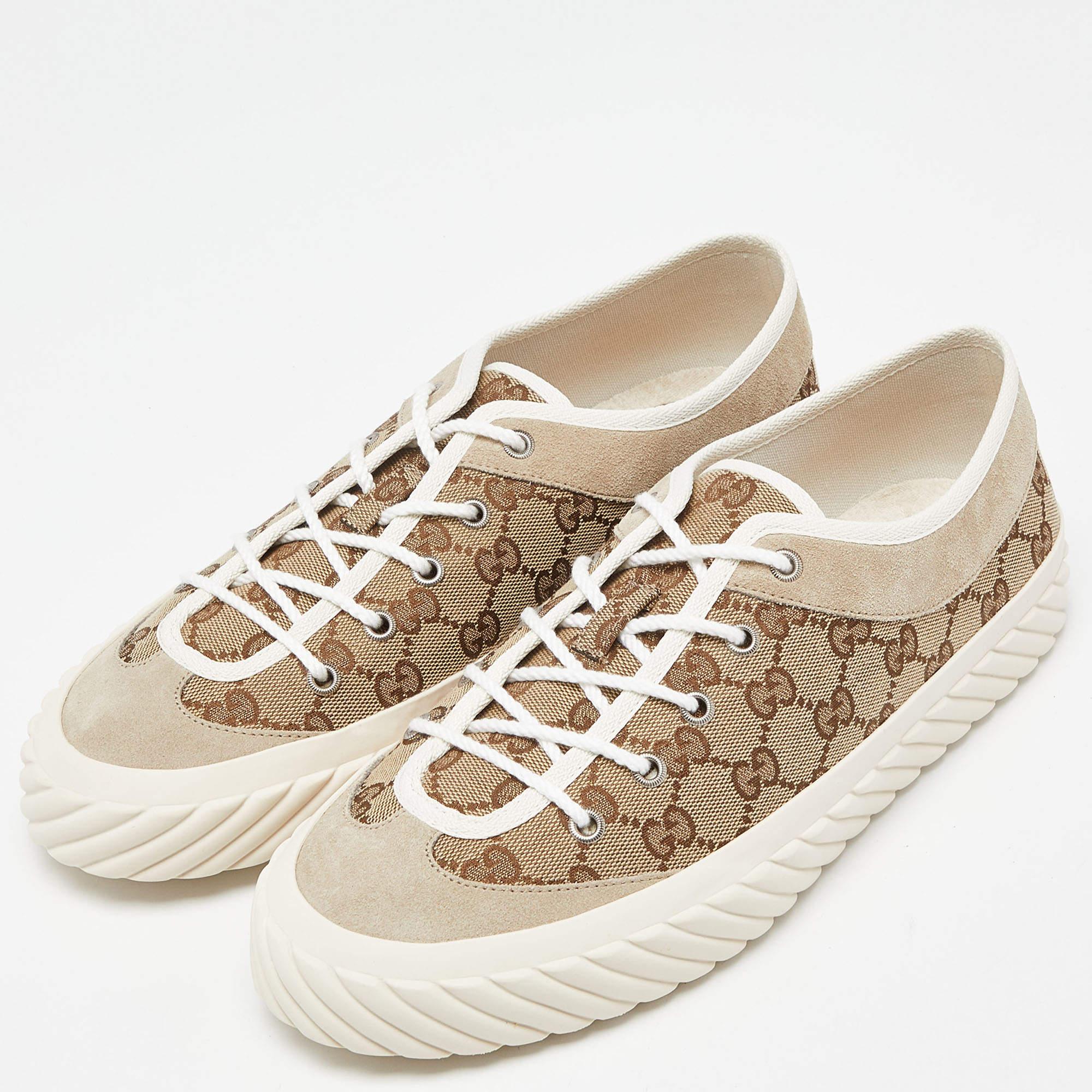 Gucci Gucci Brown/Beige GG Canvas and Suede Sneakers Size 43.5 For Sale 2