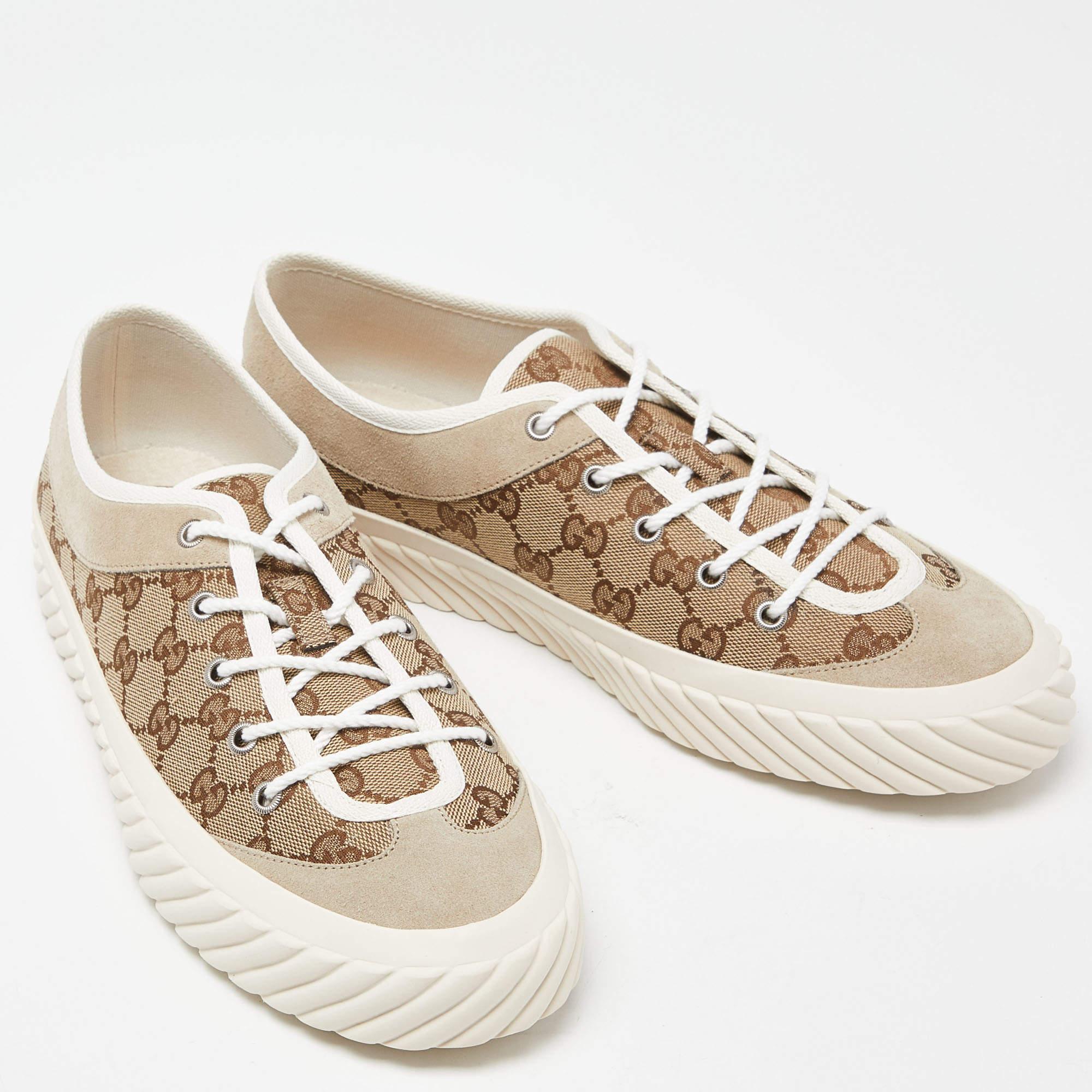 Gucci Gucci Brown/Beige GG Canvas and Suede Sneakers Size 43.5 For Sale 3