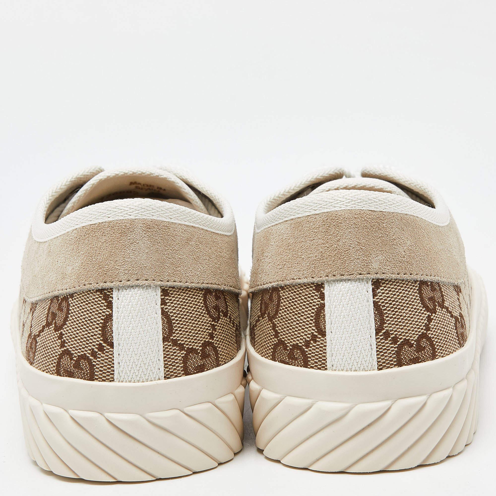 Gucci Gucci Brown/Beige GG Canvas and Suede Sneakers Size 43.5 For Sale 4