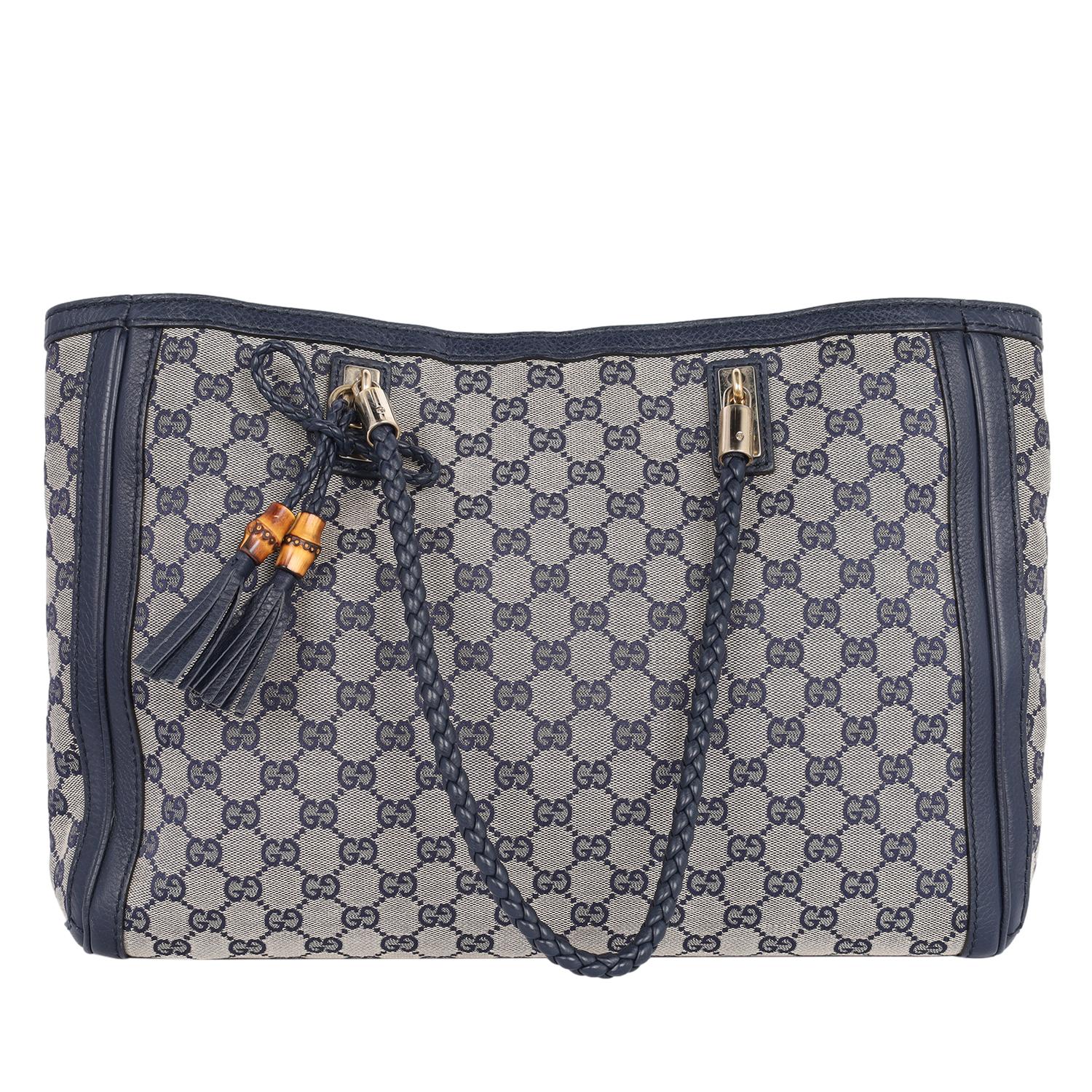 Gucci Gucci GG Canvas Leather Bella Tote Blue In Good Condition In Salt Lake Cty, UT