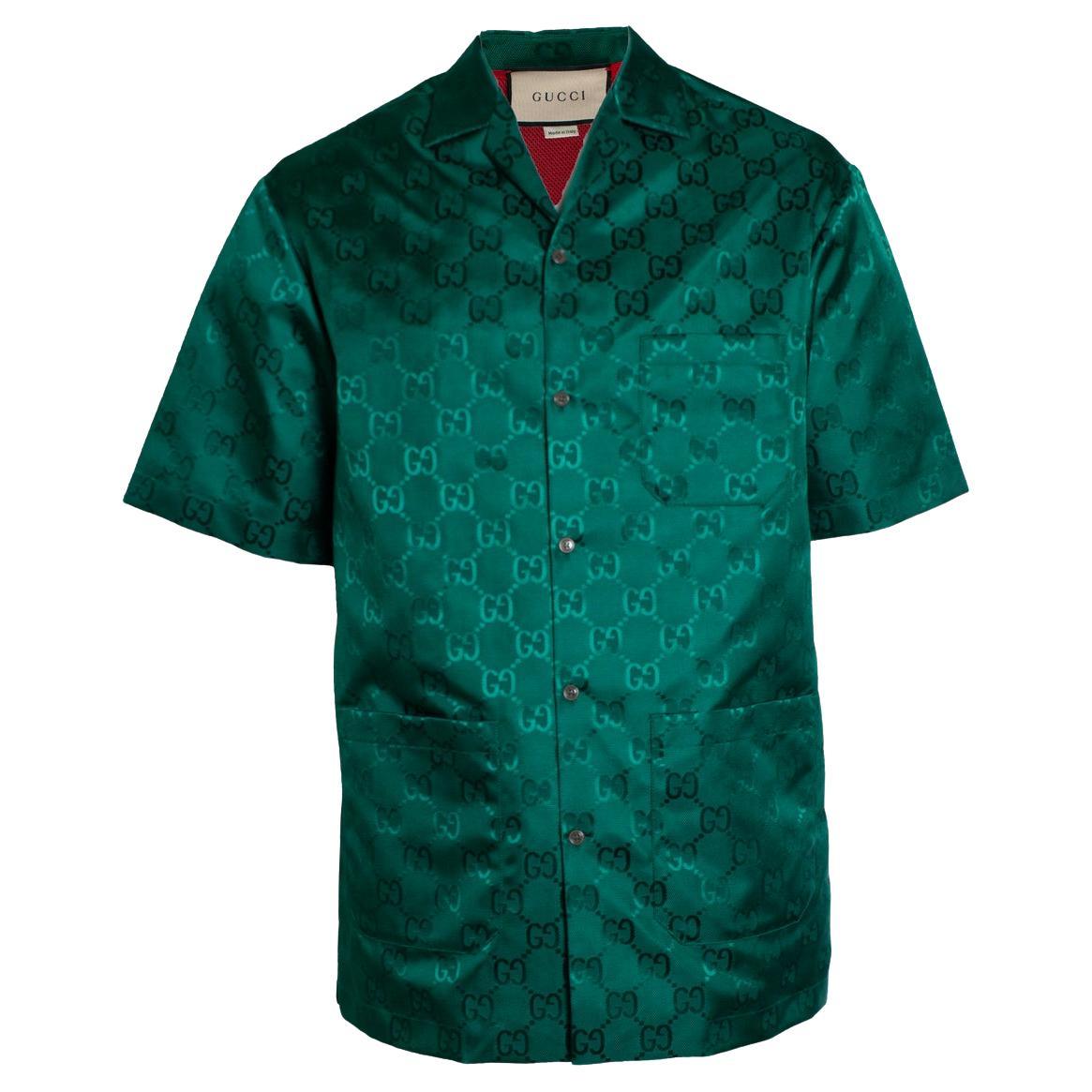Gucci, Gucci GG Canvas Bowlinghemd aus Nylon in Grün im Angebot