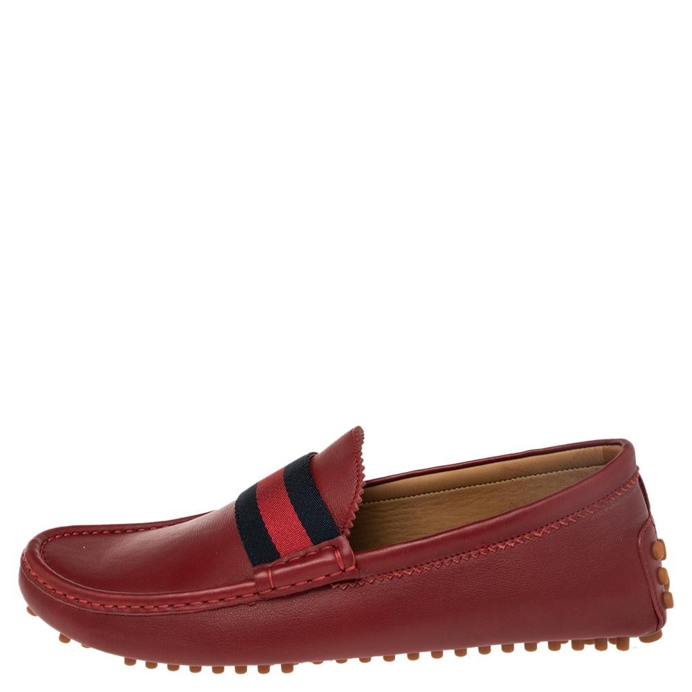 A classic design that will never be out of fashion, this pair of red loafers from Gucci is a worthy purchase. Sewn by skilled hands, the leather shoes feature neat stitching, signature Web trims, comfortable insoles, and durable outsoles.

Includes: