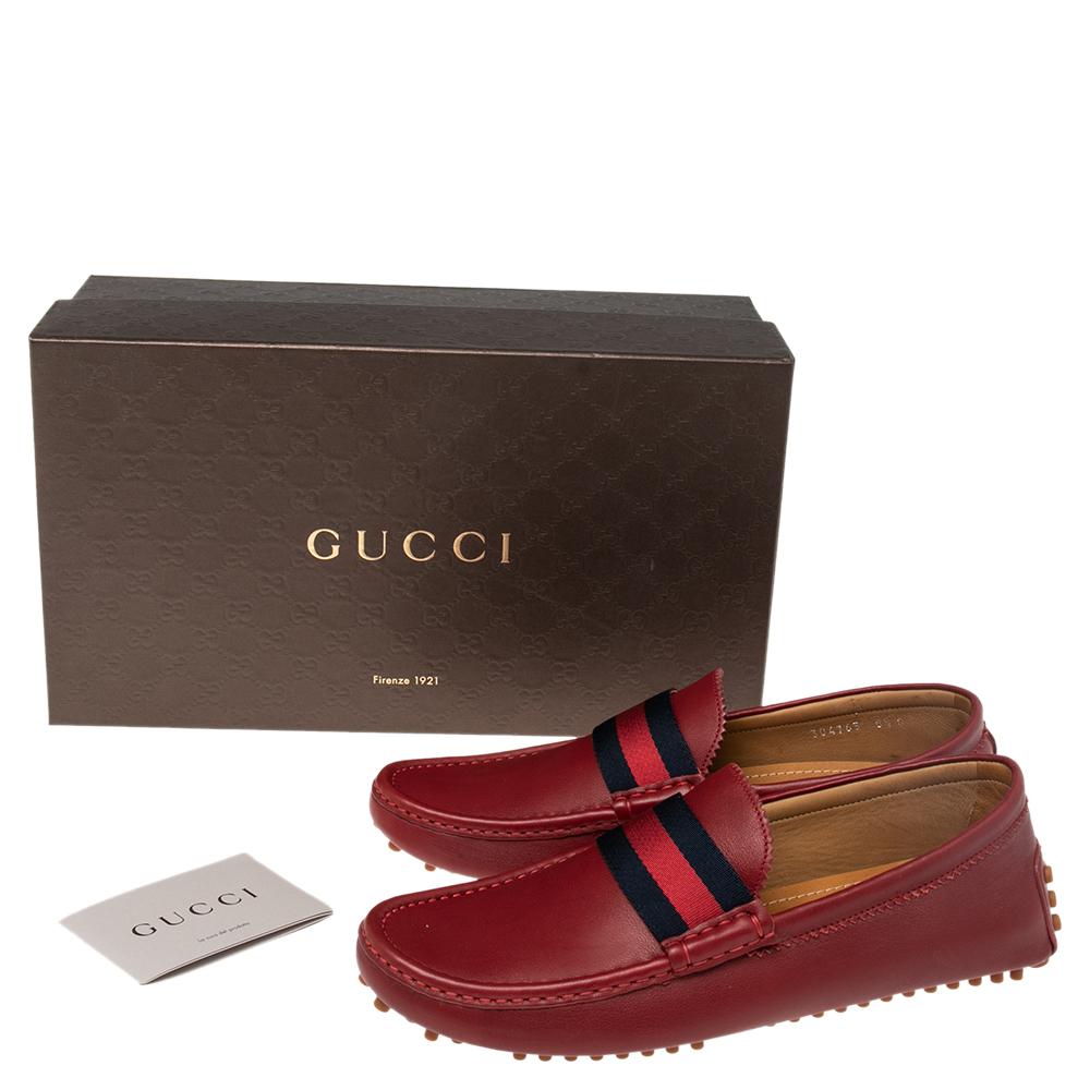  GUCCI Gucci Red Leather New Auger Sylvie Web Accent Loafers Size 42.5 1