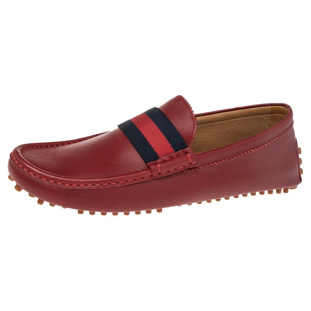  GUCCI Gucci Red Leather New Auger Sylvie Web Accent Loafers Size 42.5