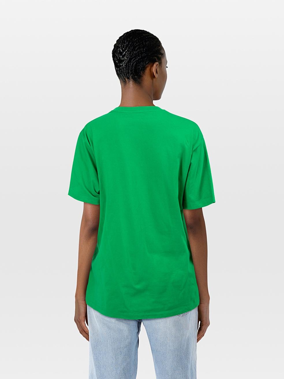 CONDITION is Very Good. Hardly any visible wear to the top is evident on this used Gucci designer resale item.
 
 Details
 
 
 Green
 
 Cotton
 
 T-shirt
 
 Oversized
 
 Short sleeve
 
 Round neck
 
 Logo print
 
 
 
 Made in Italy
 
 
 
