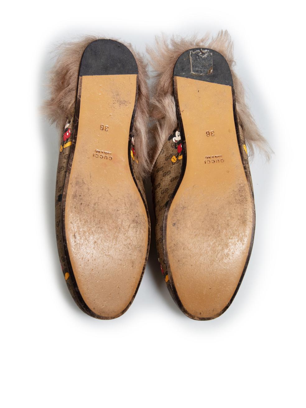 Women's Gucci Gucci x Disney Brown Mini GG Mickey Print Princetown Mules Size IT 36