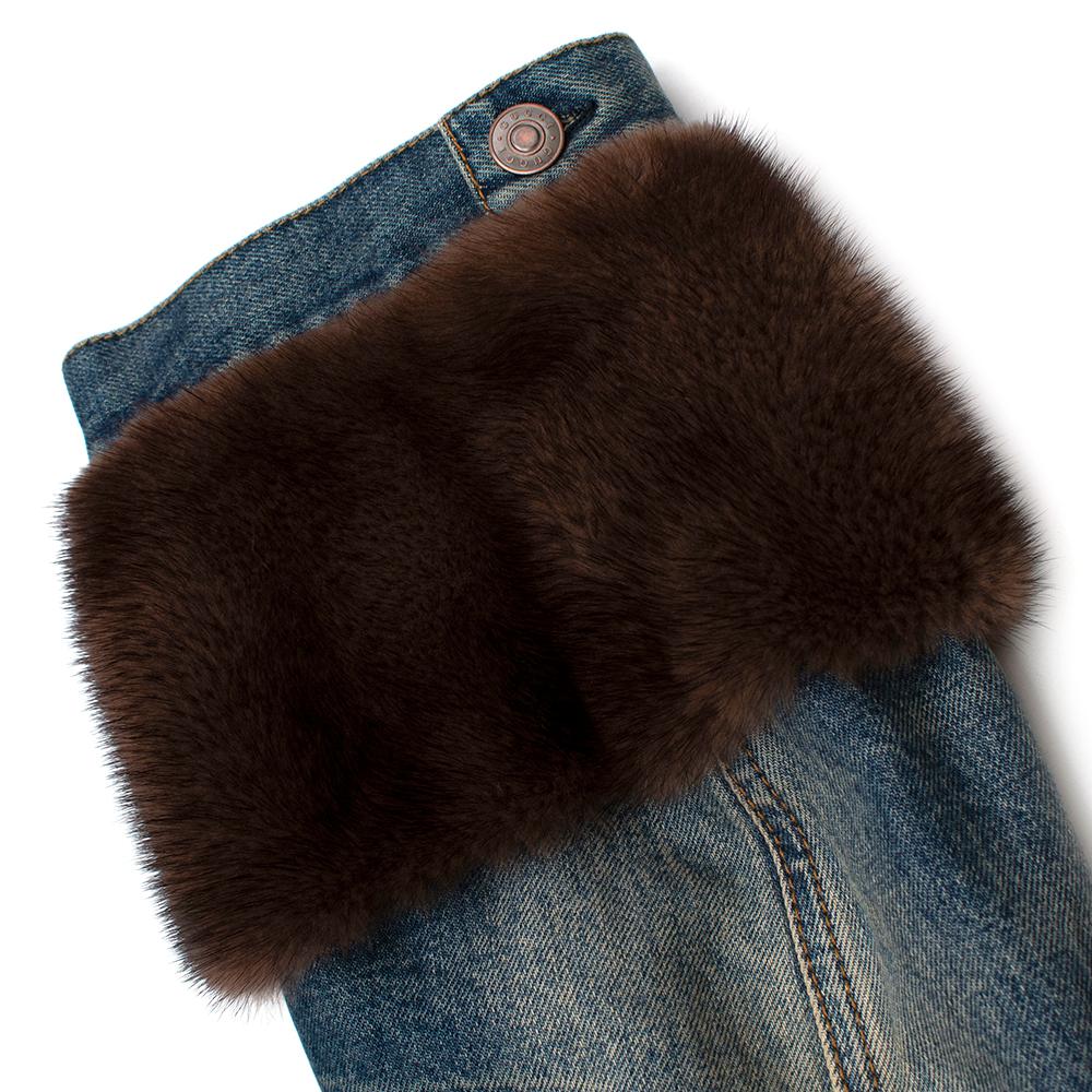 Women's or Men's Gucci Guccification Denim Jacket with Mink Fur Trim & Shearling Collar - US 2