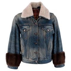 Gucci Guccification Denim Jacket with Mink Fur Trim & Shearling Collar - US 2