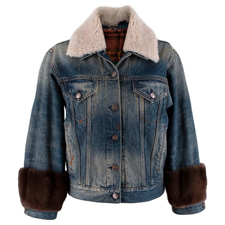 Gucci Guccification Denim Jacket with Mink Fur Trim and Shearling