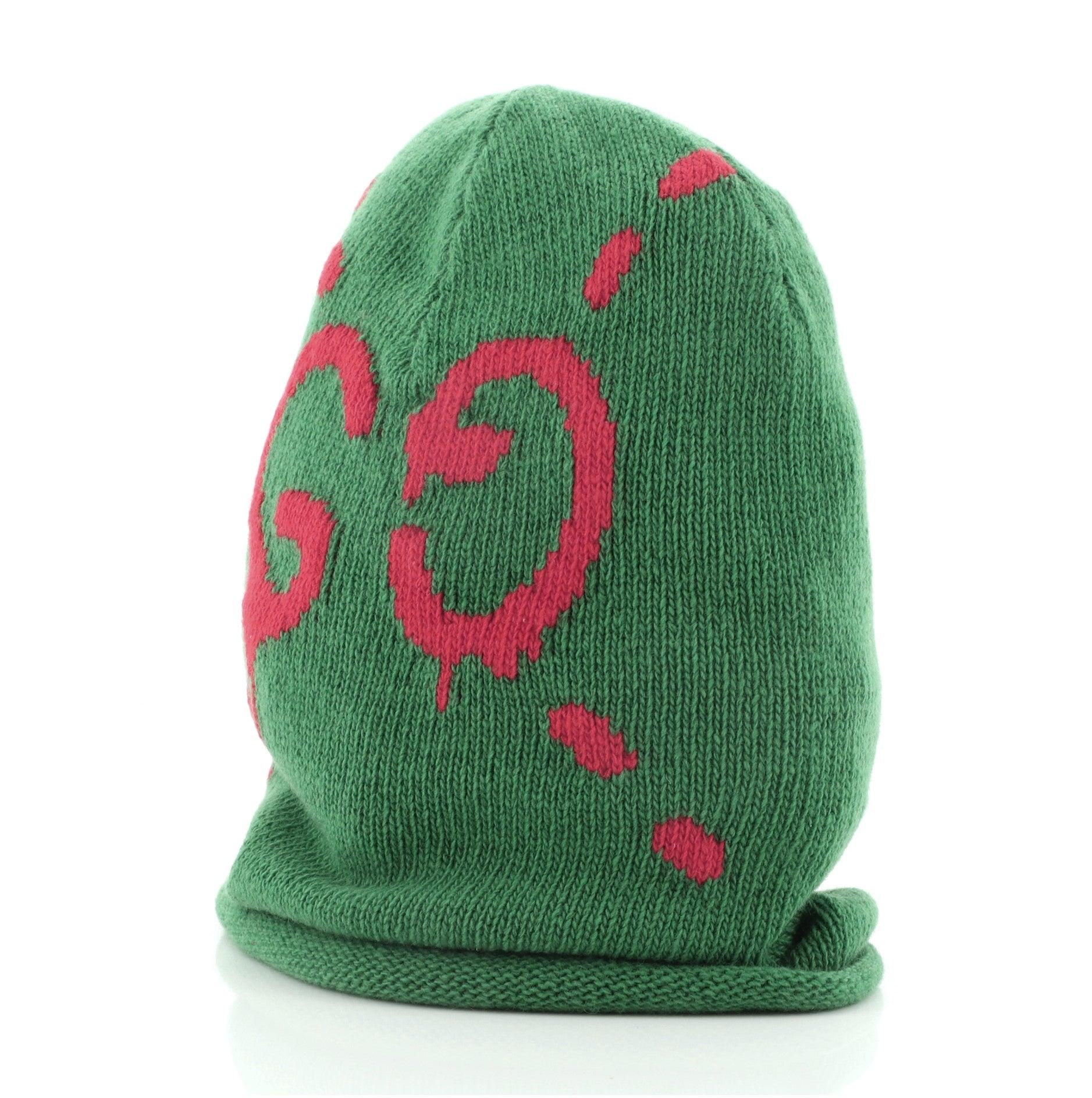 Gray Gucci Guccighost Knit Beanie Wool Green