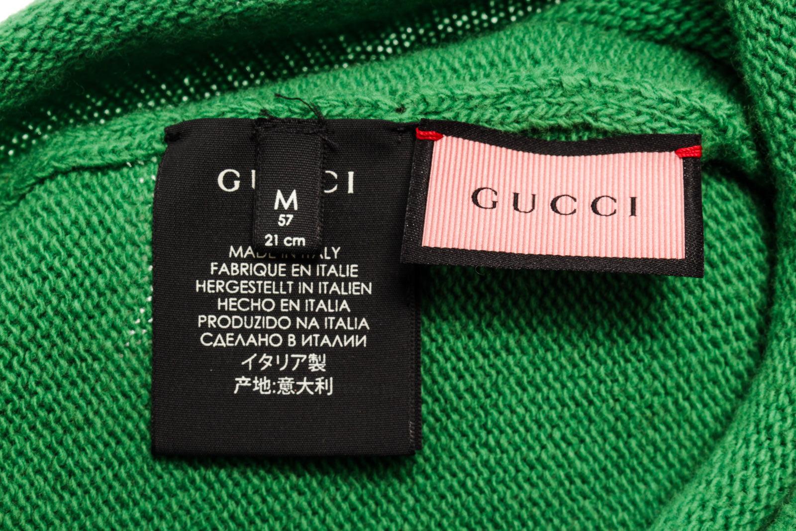 Gucci Guccighost Knit Beanie Wool Green In Good Condition In Irvine, CA