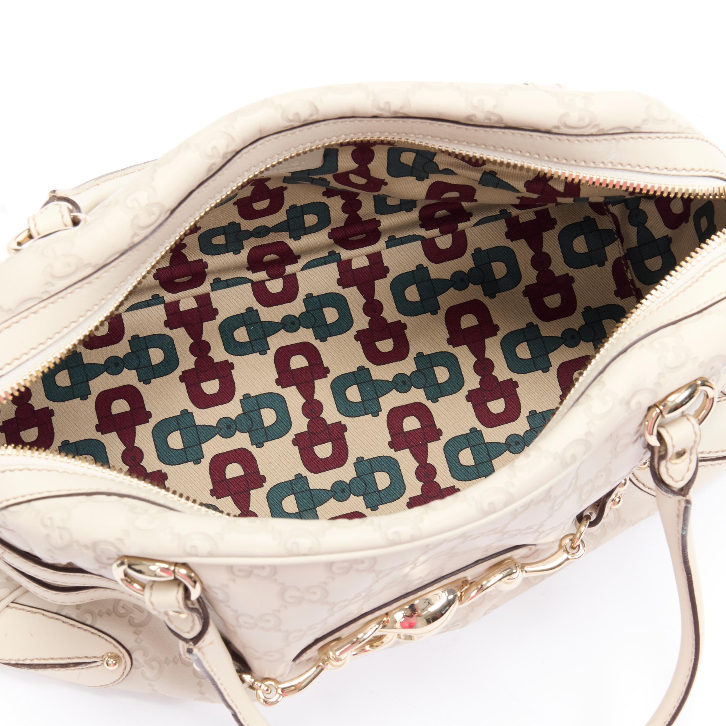 GUCCI Guccisima Wave Boston white monogram emboss Horsebit Bamboo Boston bag 4
