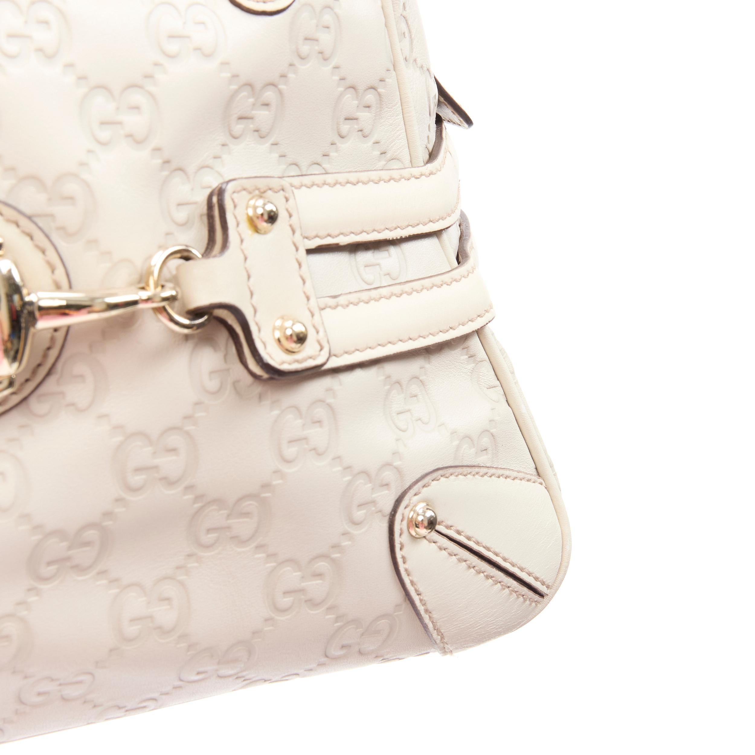 White GUCCI Guccisima Wave Boston white monogram emboss Horsebit Bamboo Boston bag
