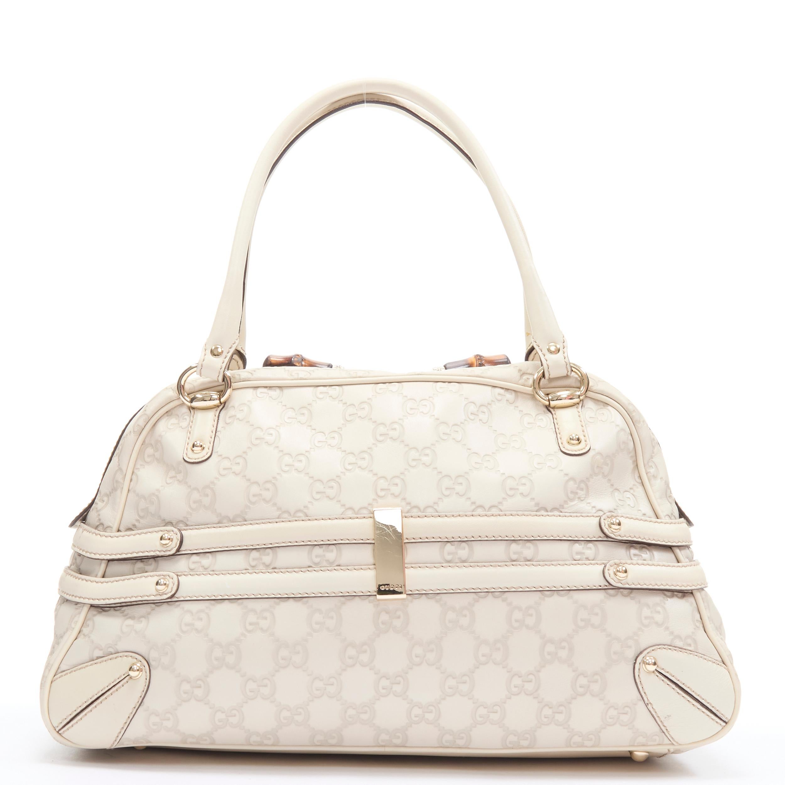 GUCCI Guccisima Wave Boston white monogram emboss Horsebit Bamboo Boston bag In Good Condition In Hong Kong, NT